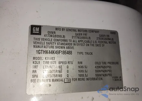 2009 GMC Sierra 2500Hd Work Truck z USA, uszkodzony, nr VIN 1GTHK44K49F186488